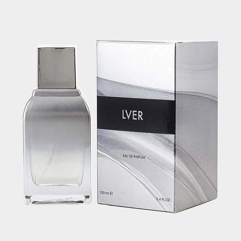 silver paper box with perfume